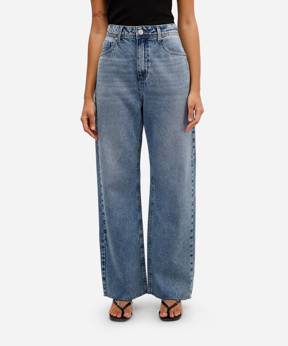 calça wide leg petit feminina jeans azul