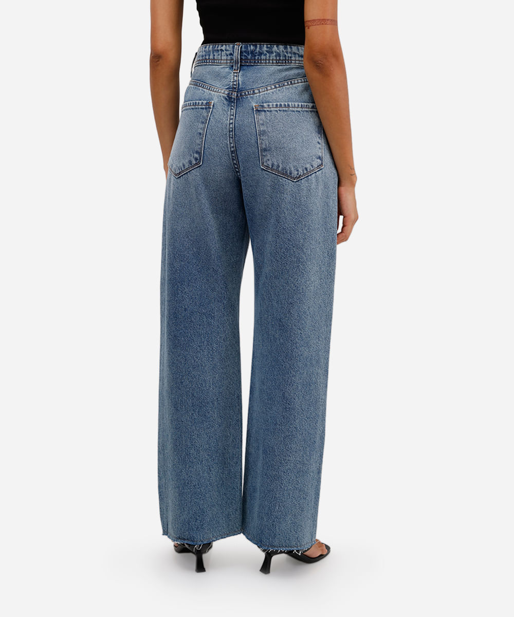 calça wide leg petit feminina jeans azul