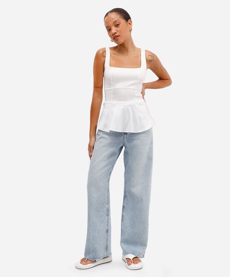 calça wide leg petit feminina jeans cintura alta azul