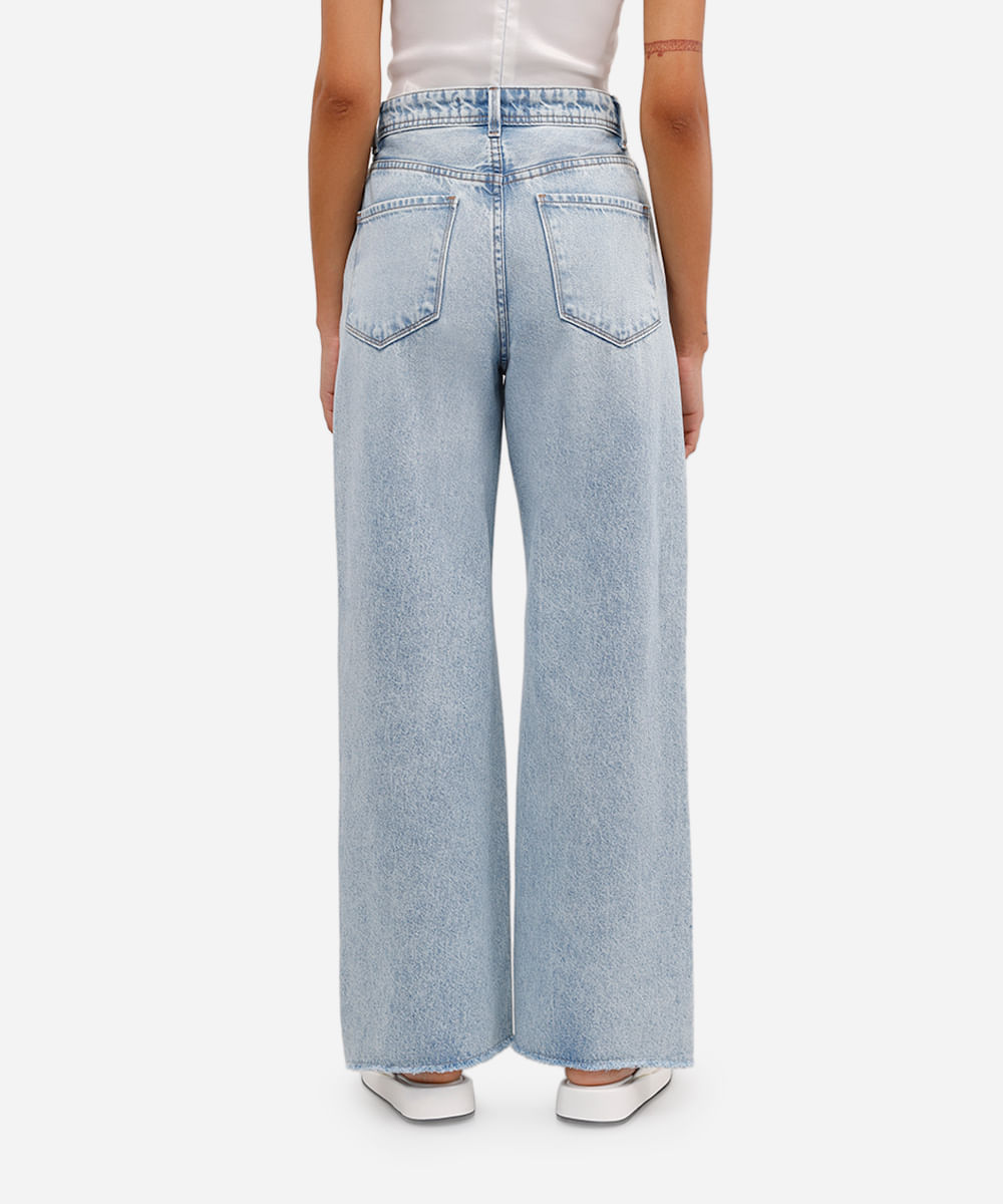 calça wide leg petit feminina jeans cintura alta azul