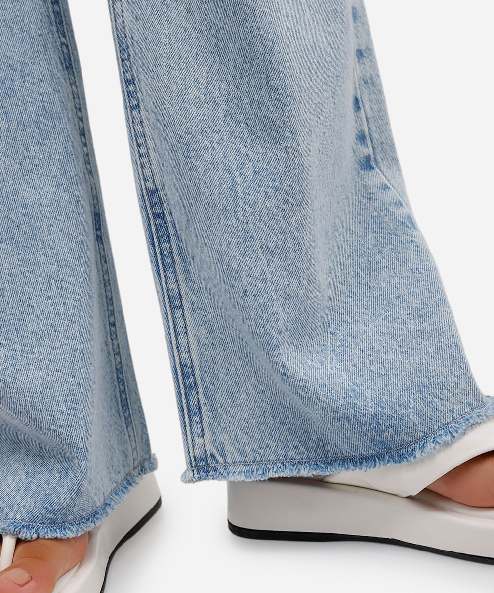 calça wide leg petit feminina jeans cintura alta azul