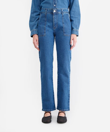 calça reta petit feminina jeans cintura média sawary azul