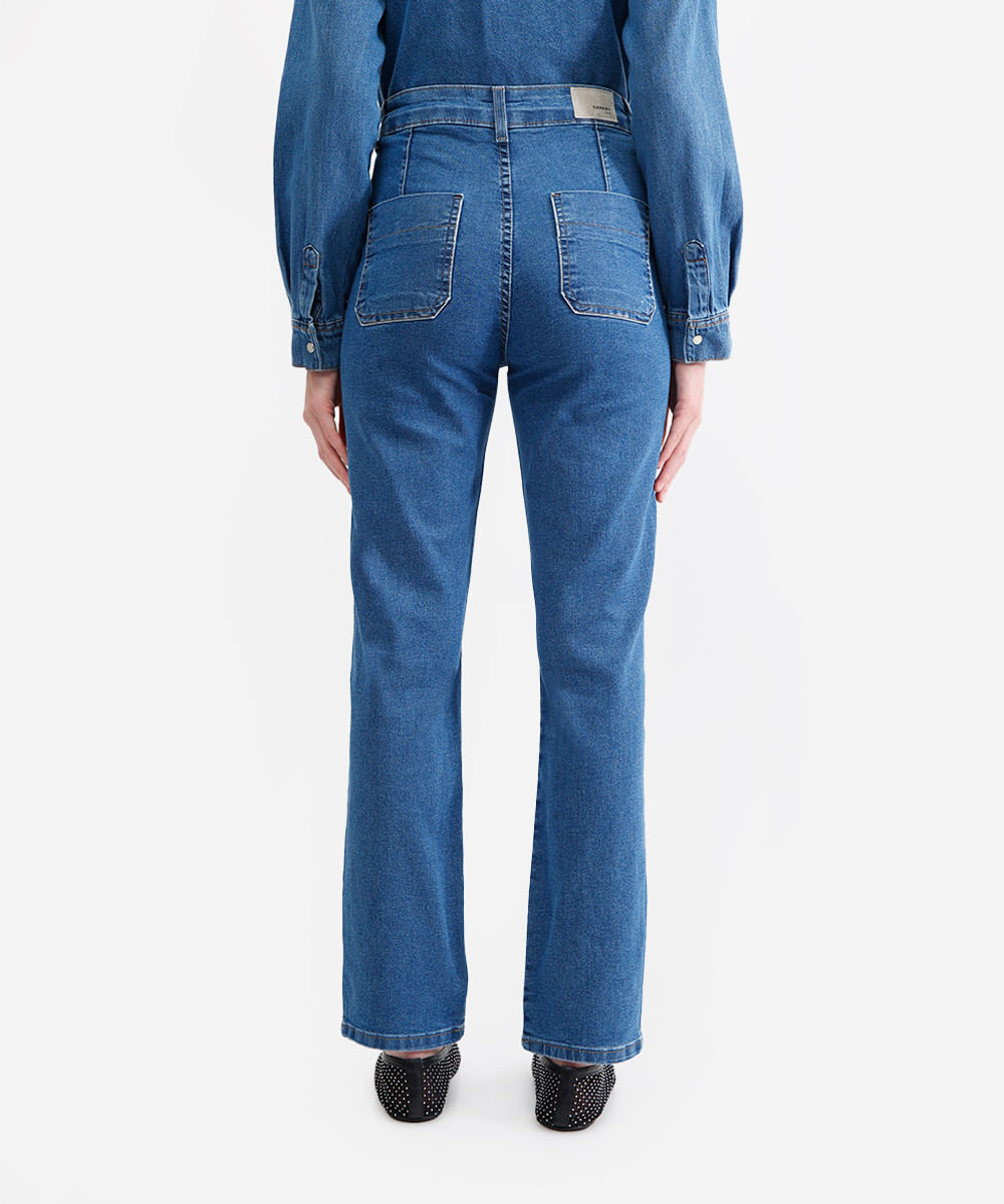 calça reta petit feminina jeans cintura média sawary azul