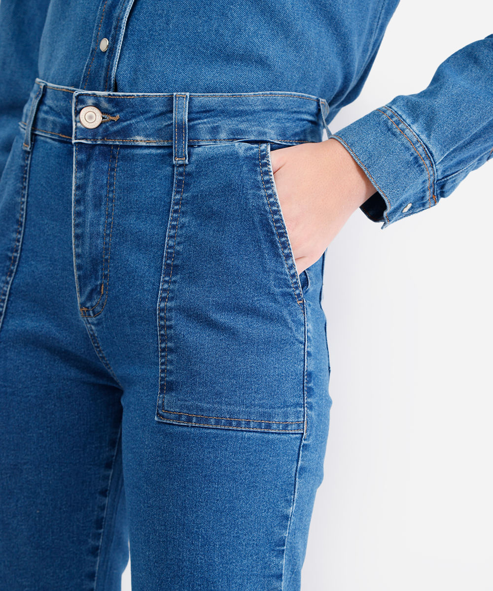 calça reta petit feminina jeans cintura média sawary azul