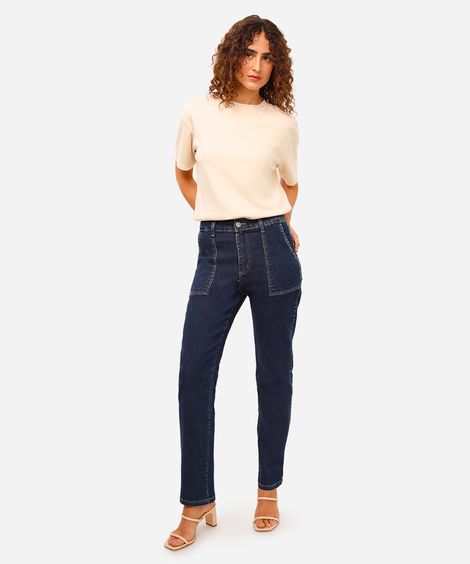 calça reta petit feminina jeans cintura alta sawary azul