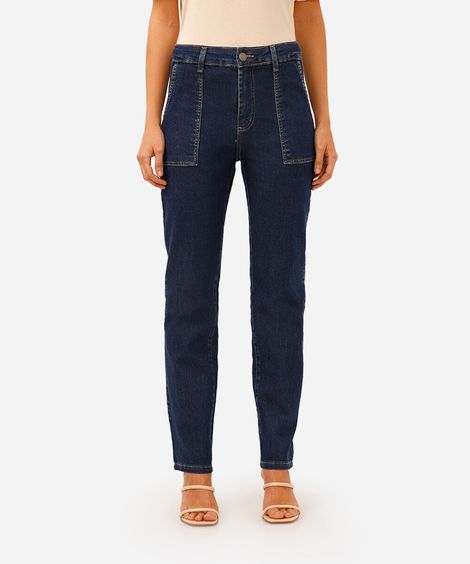 calça reta petit feminina jeans cintura alta sawary azul