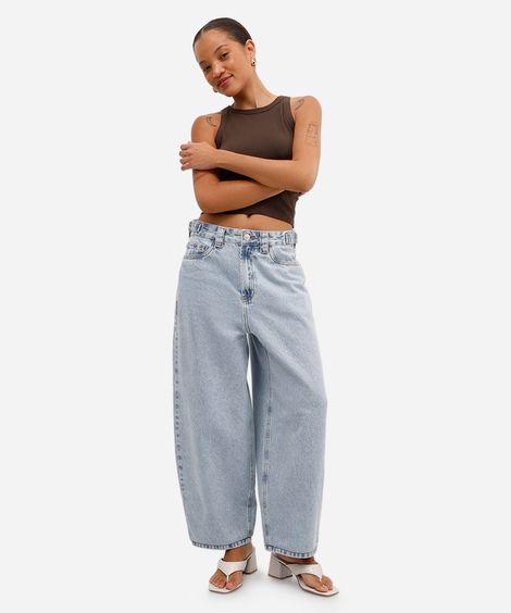 calça baggy petit feminina jeans cintura regulável azul