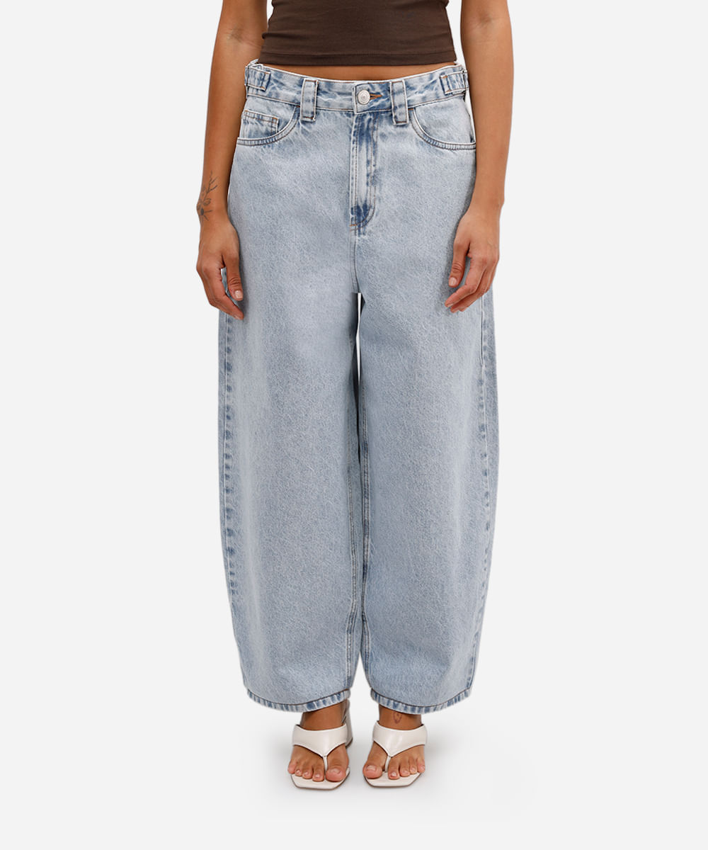 calça baggy petit feminina jeans cintura regulável azul