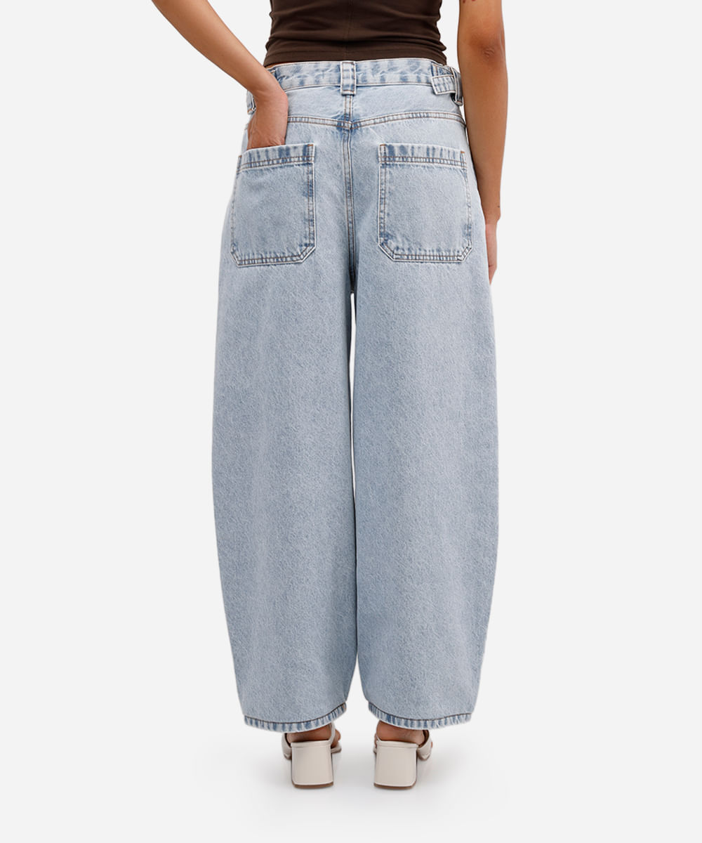 calça baggy petit feminina jeans cintura regulável azul