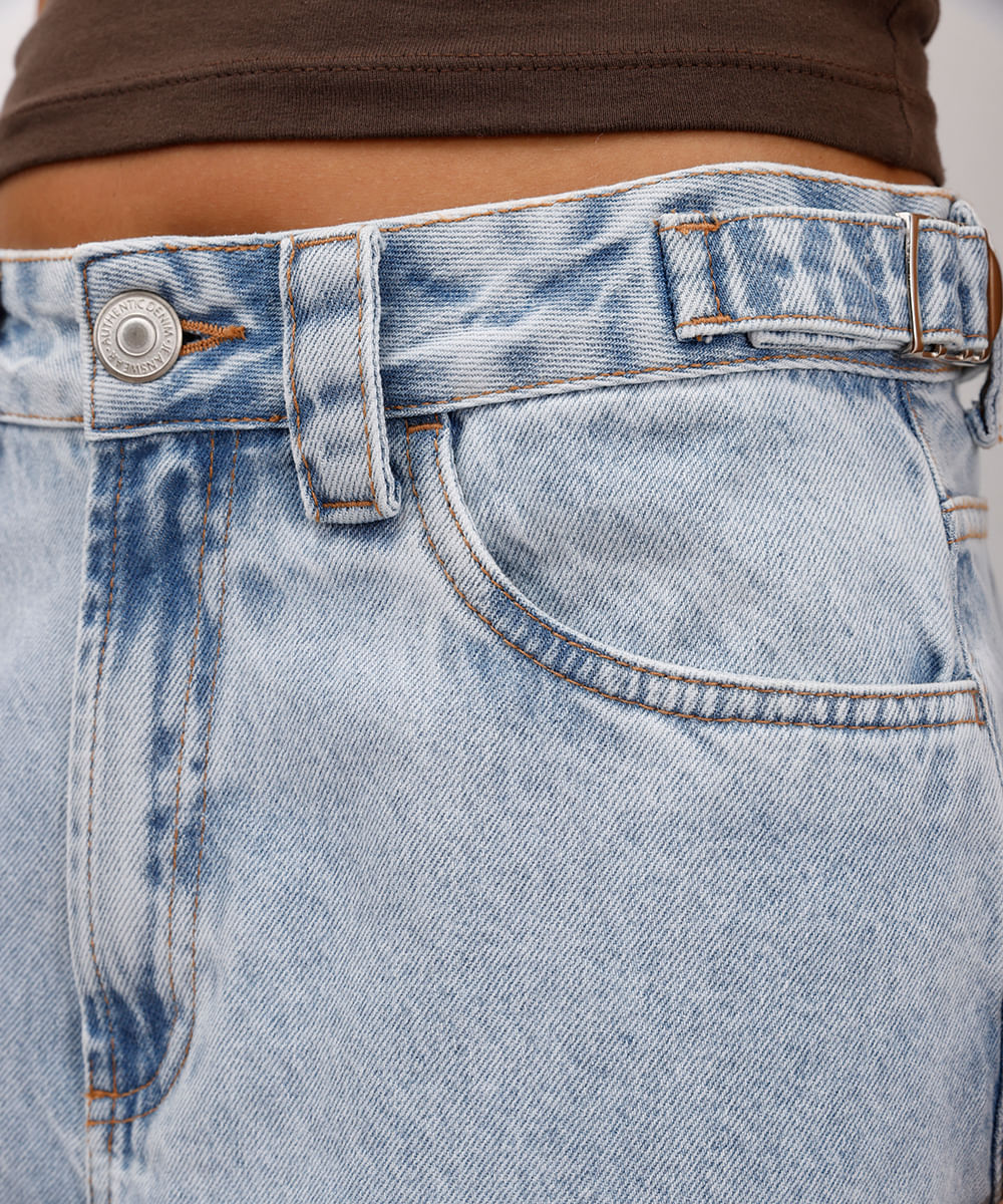 calça baggy petit feminina jeans cintura regulável azul