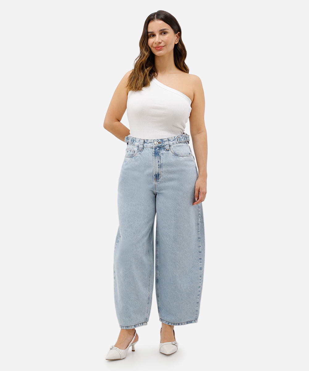 calça baggy petit feminina jeans cintura regulável azul