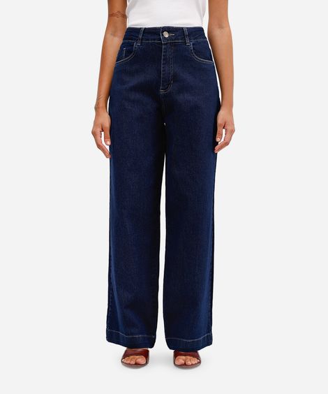 calça jeans wide leg petit cintura alta sawary azul
