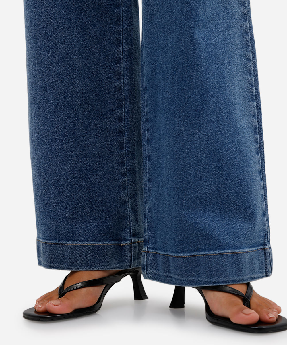 calça jeans wide leg petit cintura alta sawary azul