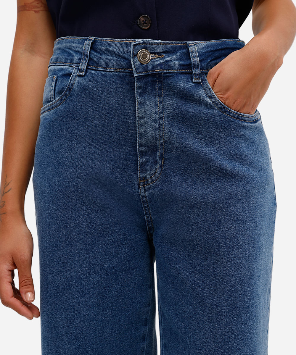calça jeans wide leg petit cintura alta sawary azul