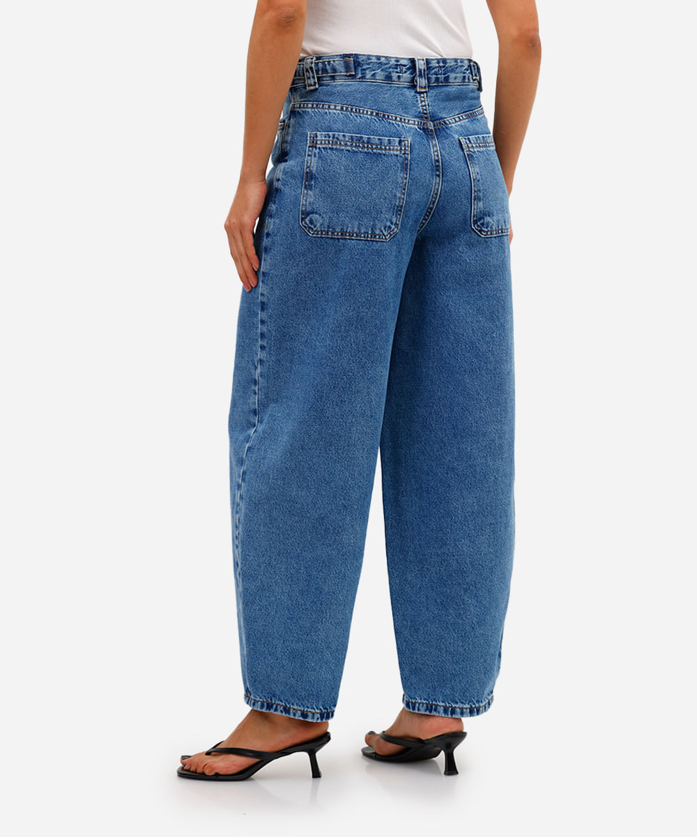 calça baggy petit feminina jeans cintura ajustável azul