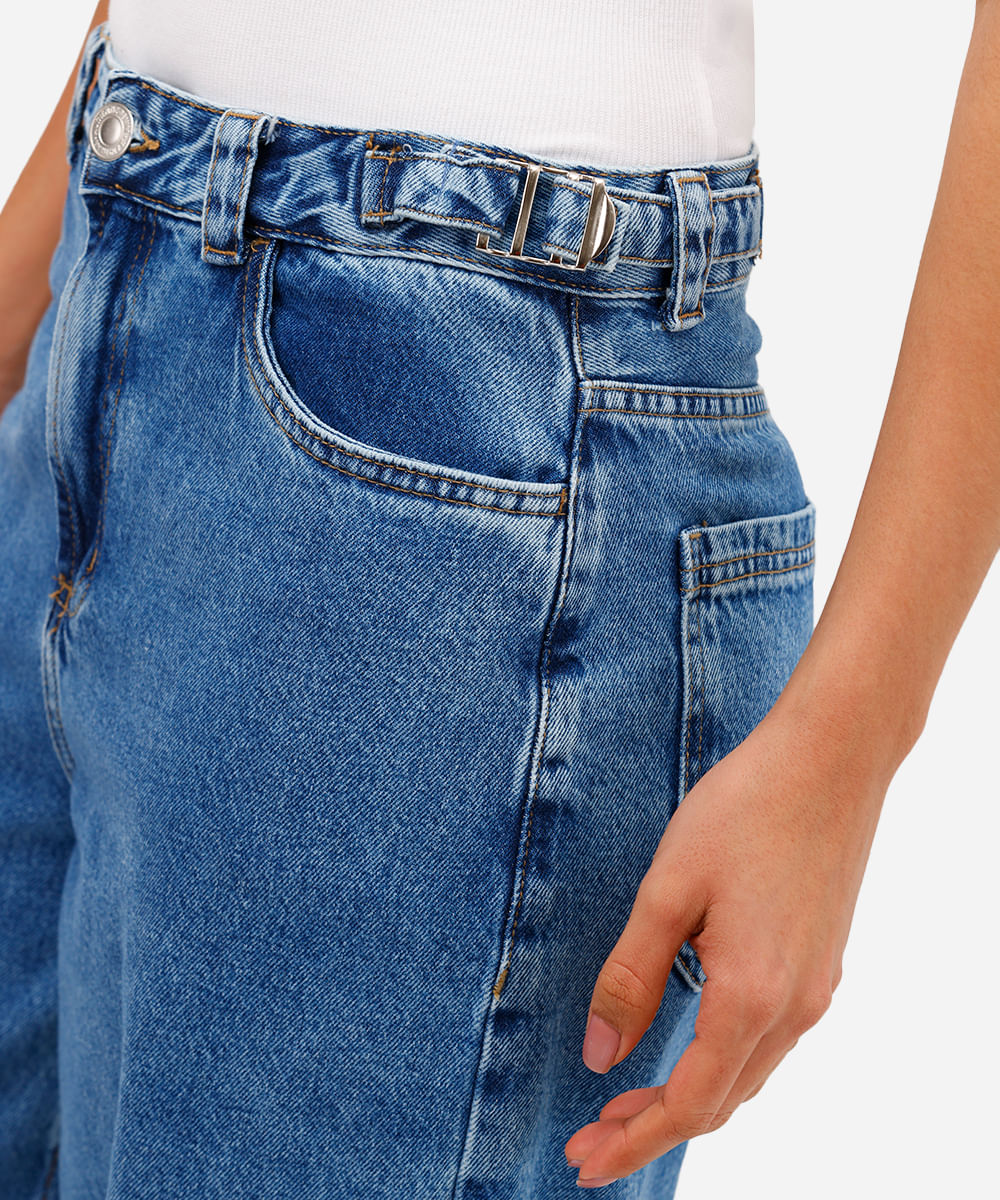 calça baggy petit feminina jeans cintura ajustável azul