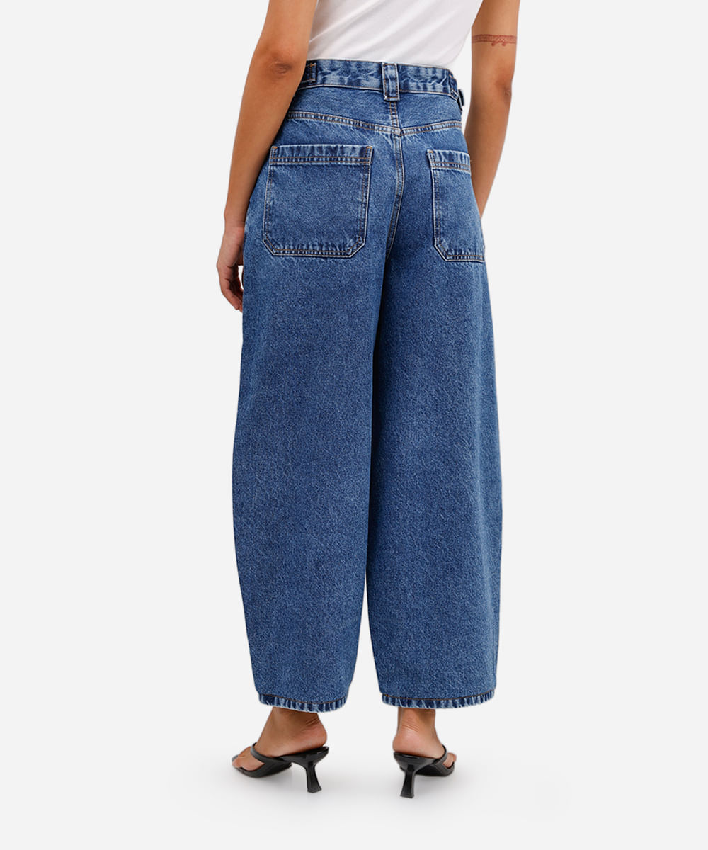 calça baggy petit feminina jeans cintura regulável azul