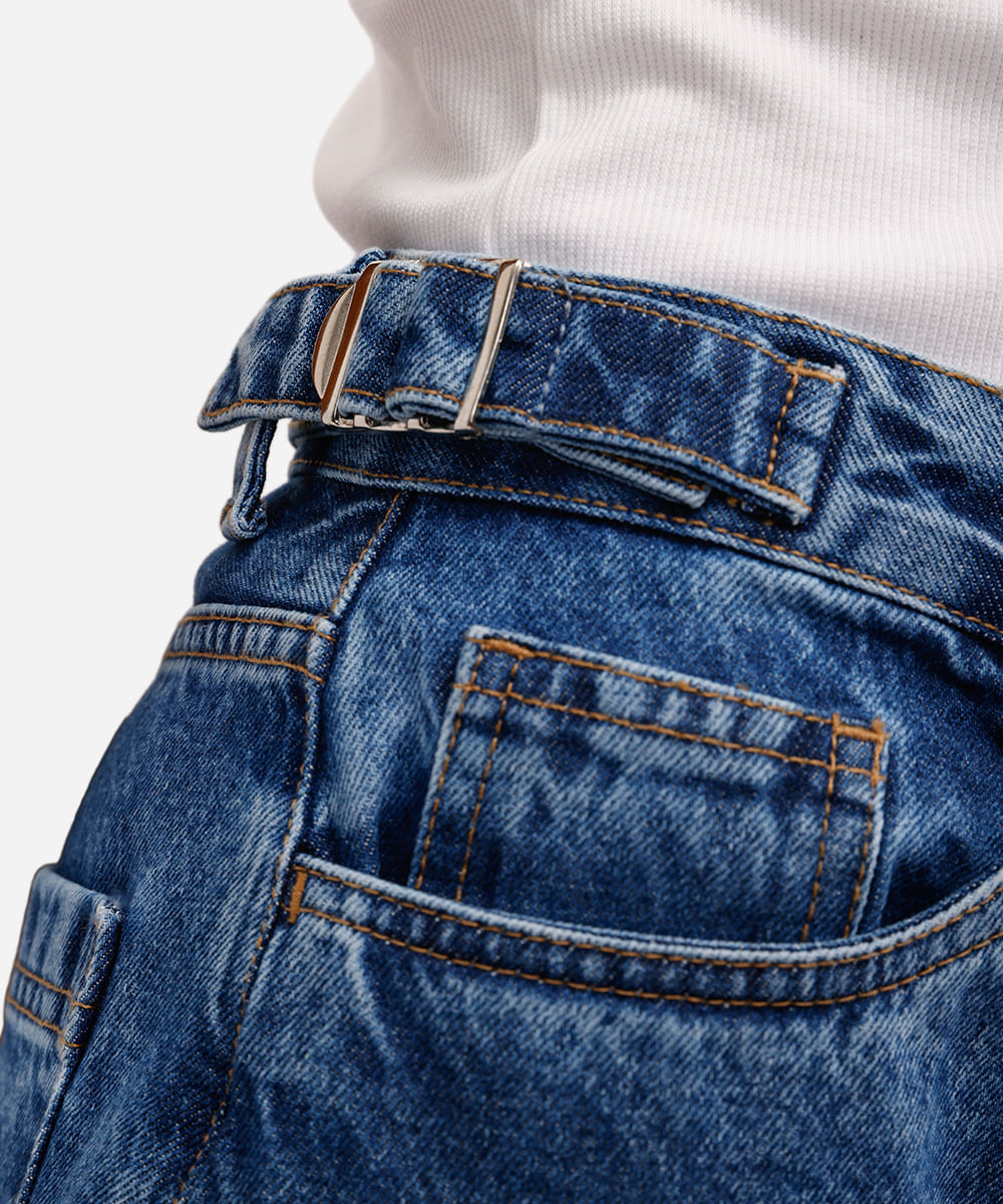 calça baggy petit feminina jeans cintura regulável  azul