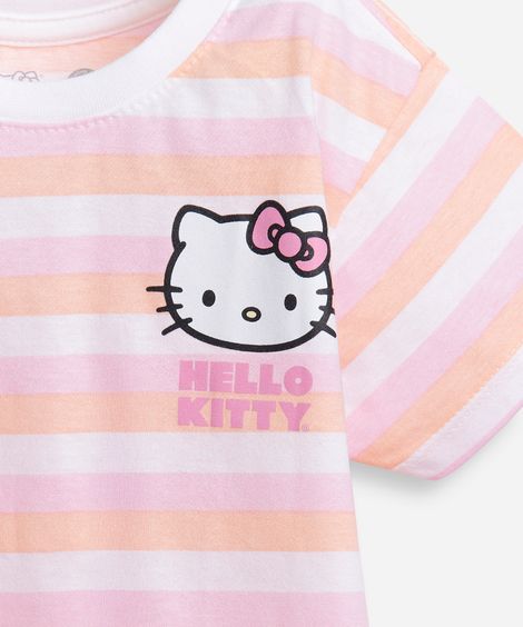 camiseta infantil listra hello kitty colorido