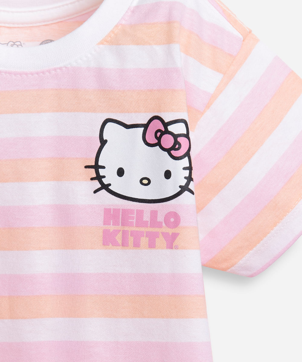 camiseta infantil listra hello kitty colorido