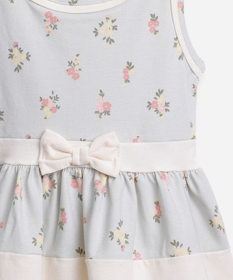vestido infantil de algodão com recortes e laço liberty azul