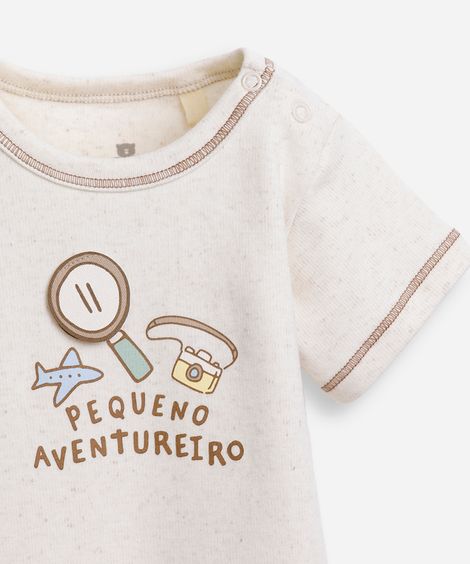 body infantil manga curta interativo avião bege