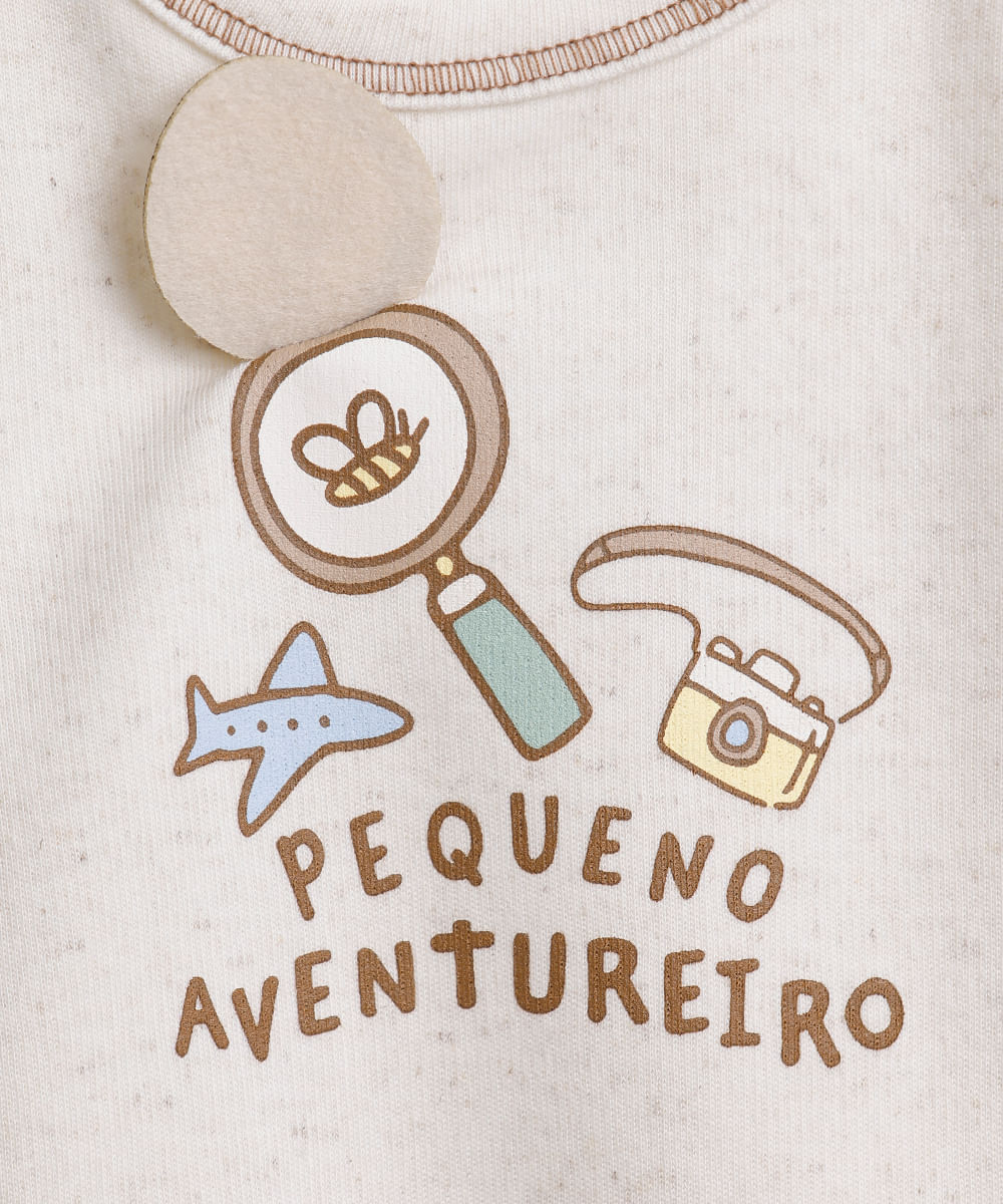 body infantil manga curta interativo avião bege