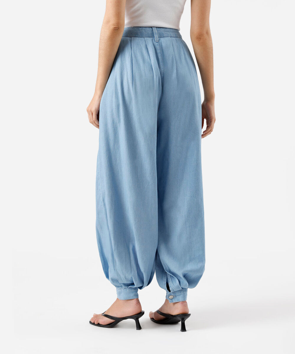 calça aladim feminina jeans com pregas azul