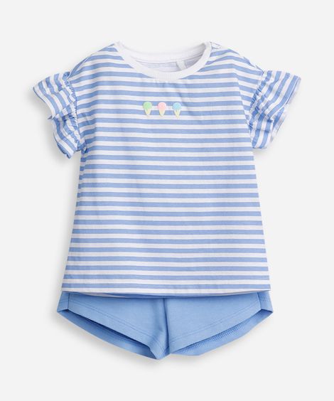 conjunto infantil blusa listrada azul