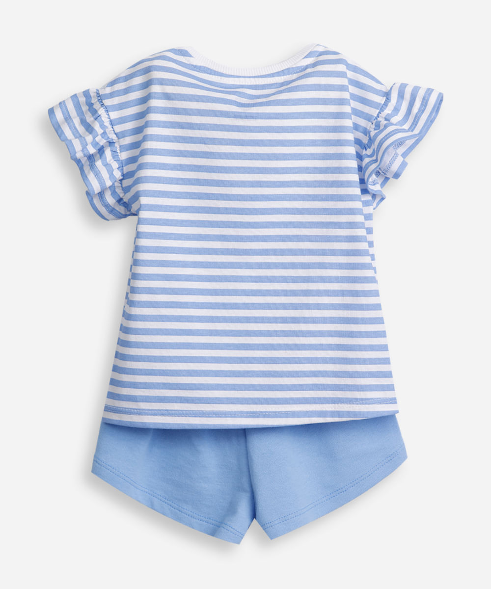 conjunto infantil blusa listrada azul