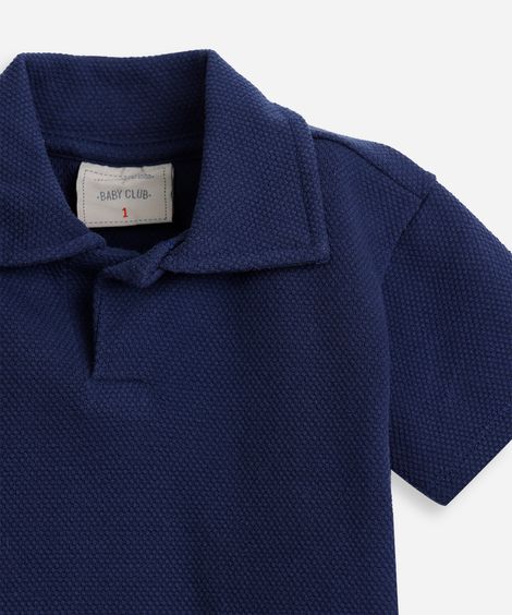 conjunto infantil polo e shorts texturizado azul