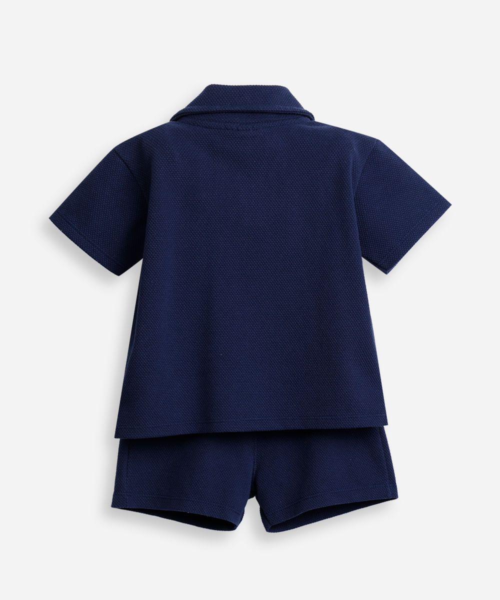 conjunto infantil polo e shorts texturizado azul