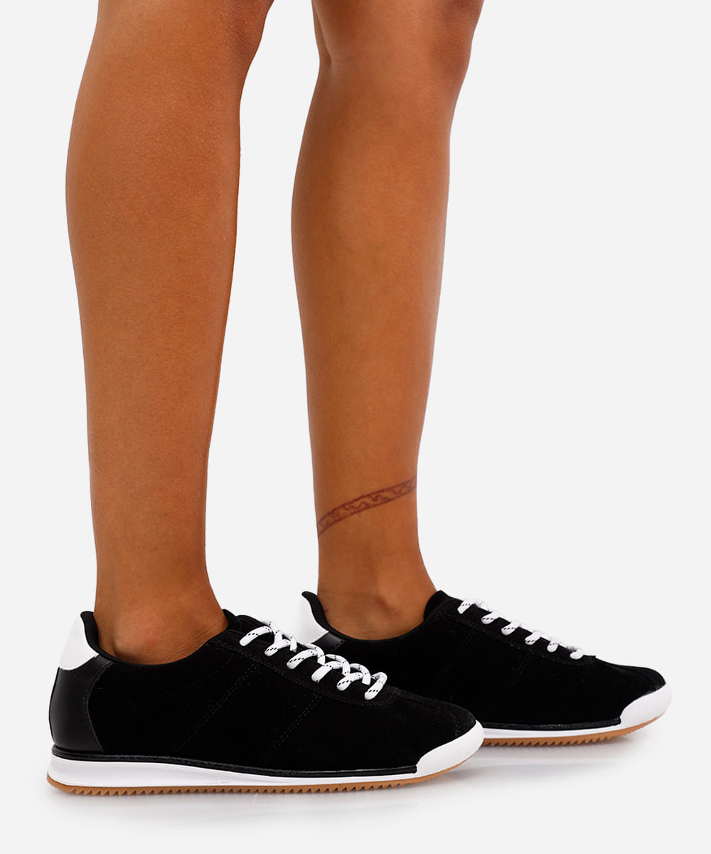 tênis feminino jogging chuteira camurça preto