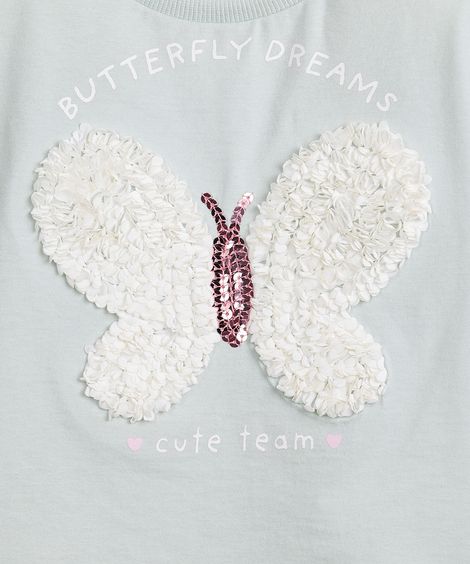 conjunto infantil de algodão borboleta com paetê verde