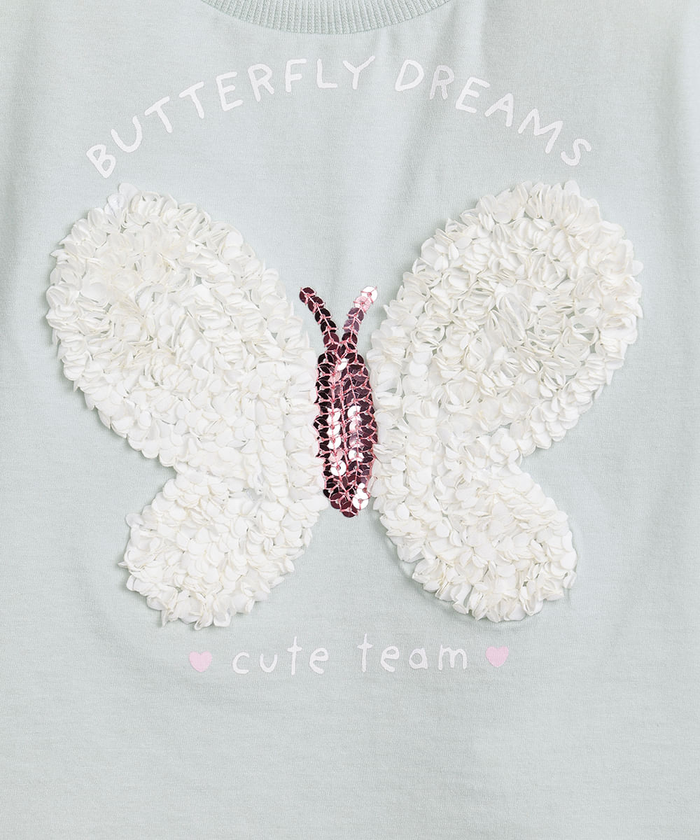 conjunto infantil de algodão borboleta com paetê verde