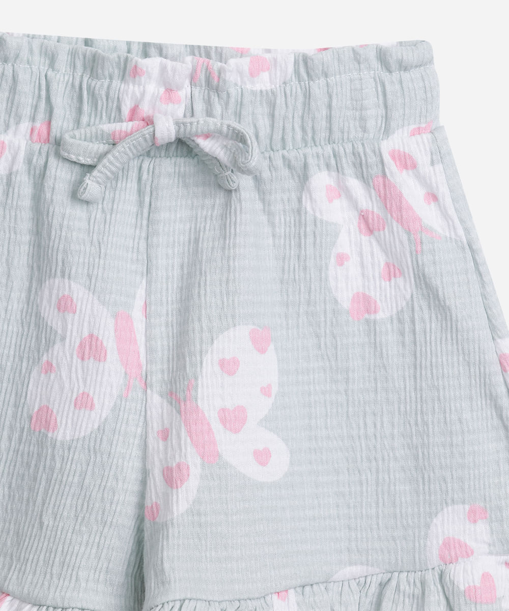 conjunto infantil de algodão borboleta com paetê verde