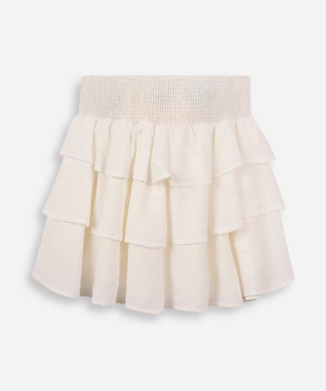 saia curta juvenil de viscose com babados texturizada off white