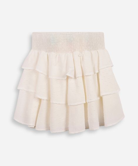 saia curta juvenil de viscose com babados texturizada off white