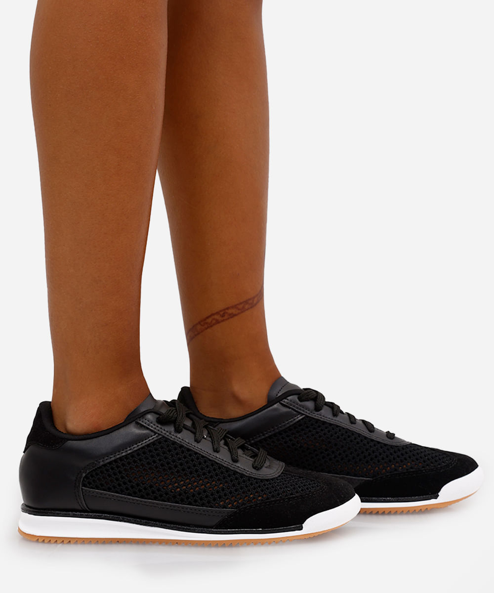 tênis feminino jogging com telinha preto