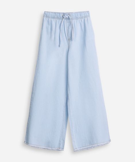 calça wide leg infantil jeans cós elástico azul