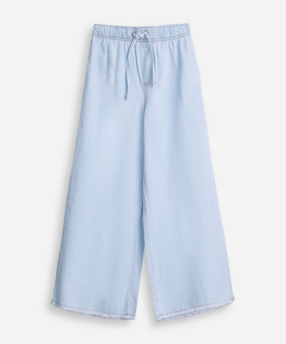 calça wide leg infantil jeans cós elástico azul