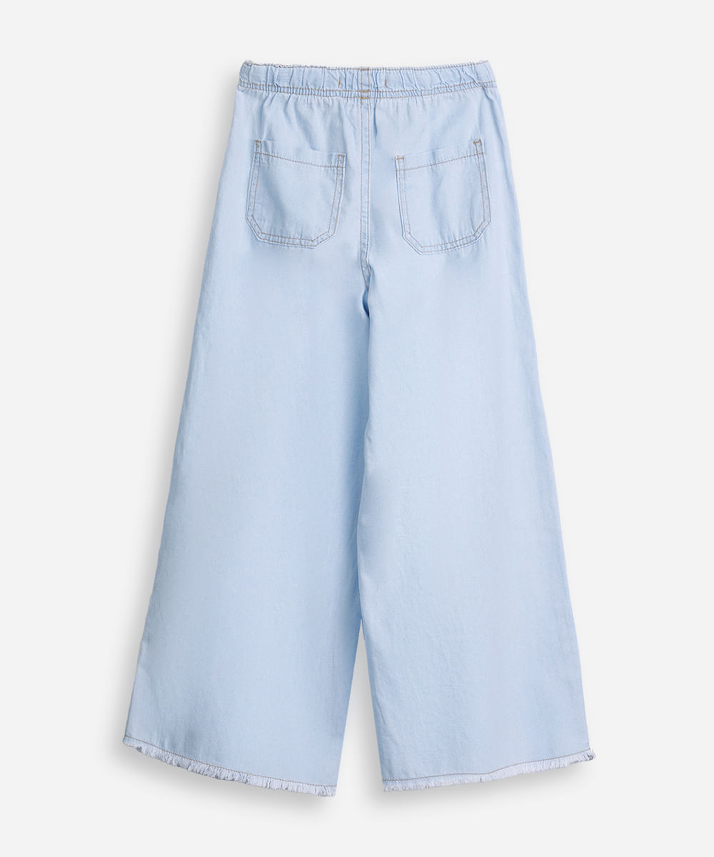 calça wide leg infantil jeans cós elástico azul