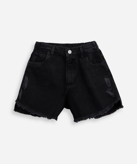 short mom juvenil jeans destroyed preto