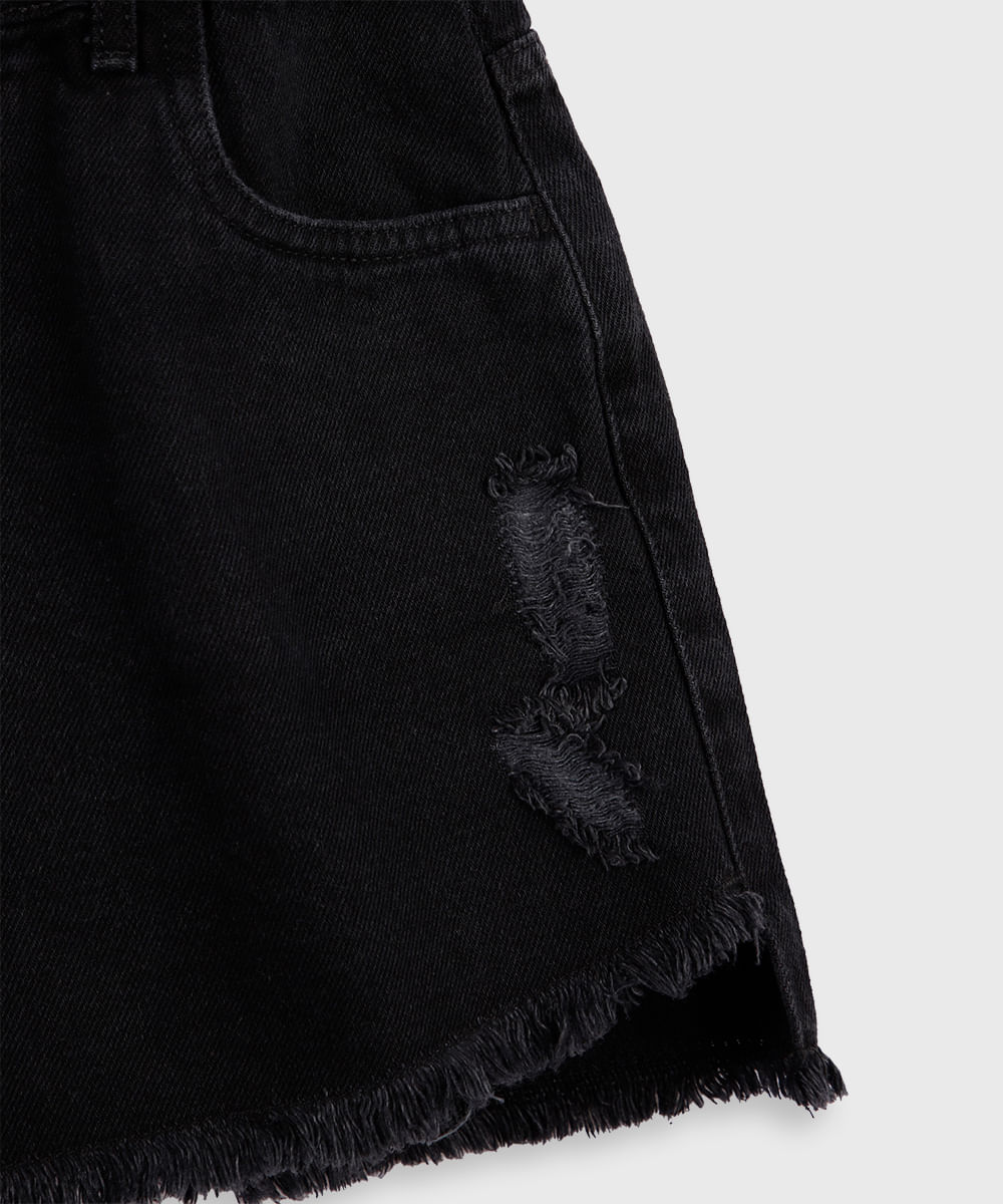 short mom juvenil jeans destroyed preto