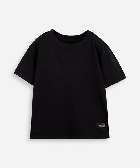 camiseta infantil malha piquet com recorte preta