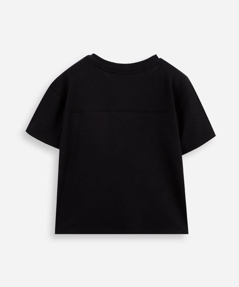 camiseta infantil malha piquet com recorte preta