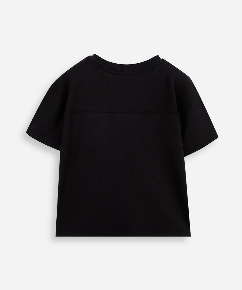 camiseta infantil malha piquet com recorte preta