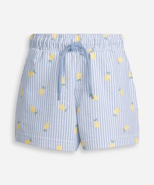shorts infantil moletom com bolso estampa limões colorido