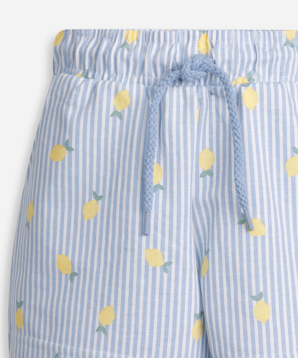 shorts infantil moletom com bolso estampa limões colorido