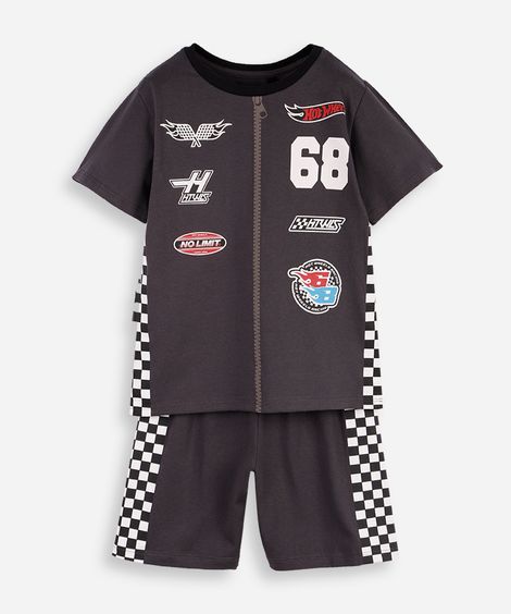 pijama curto infantil fantasia hot wheels cinza